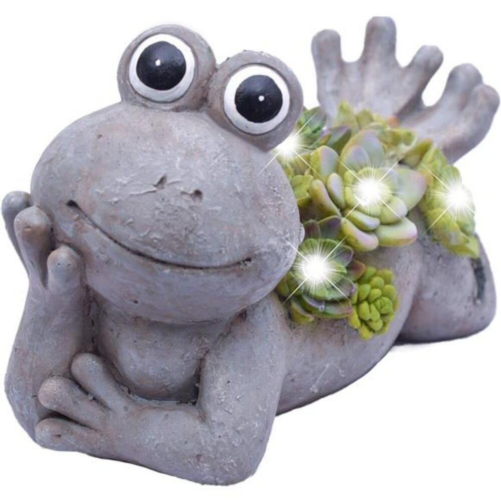 Frog Garden Statues with Solar Outdoor Light for Outdoor Decor, Adorable Resin